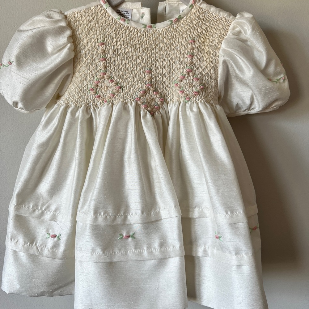 White 6mo Smocked Easter Dress with Puff Sleeves